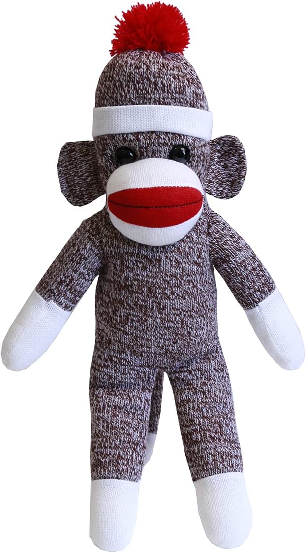 Plushland traditional hand-knitted sock monkey, 16 inch brown plush toy