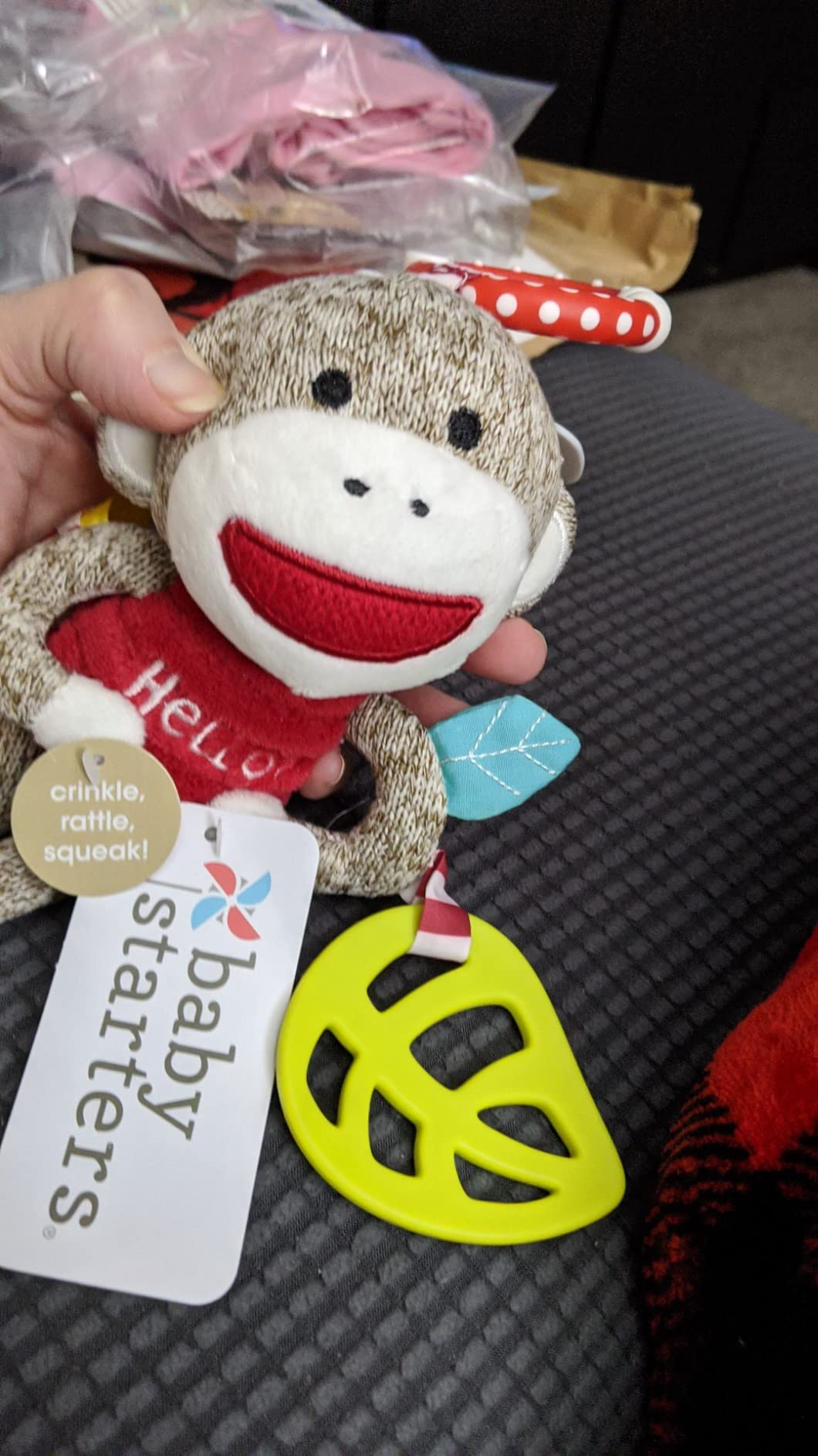 Customer photo of a hand-knit sock monkey